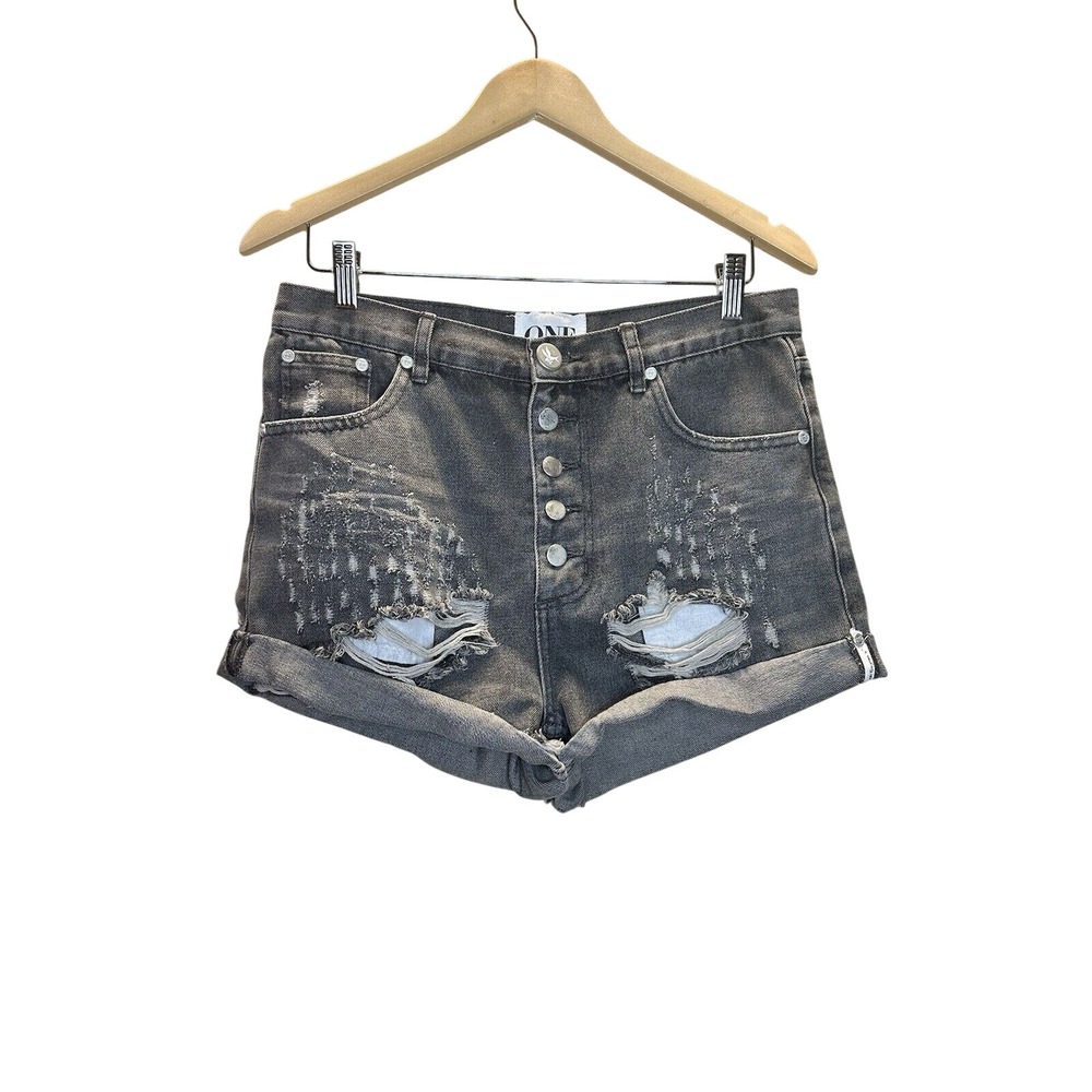One Teaspoon Outlaws Denim Shorts Womens 27 Gray Distressed Button Fly Cut Off